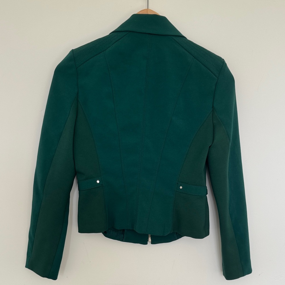 White House Black Market Deep Green Zip-Front Ponte Blazer - Picture 3 of 5